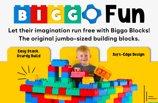 Biggo Blocks jumbo building blocks arranged for large-scale construction play