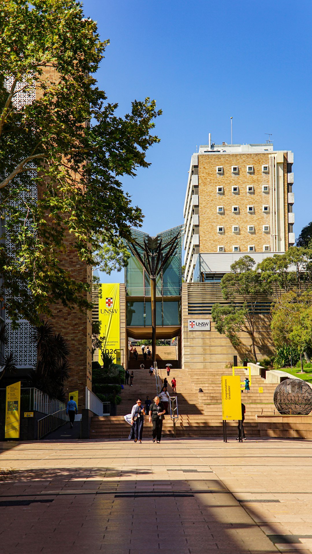 International students walking up the steps of a university campus building, representing study abroad scholarship applicants
